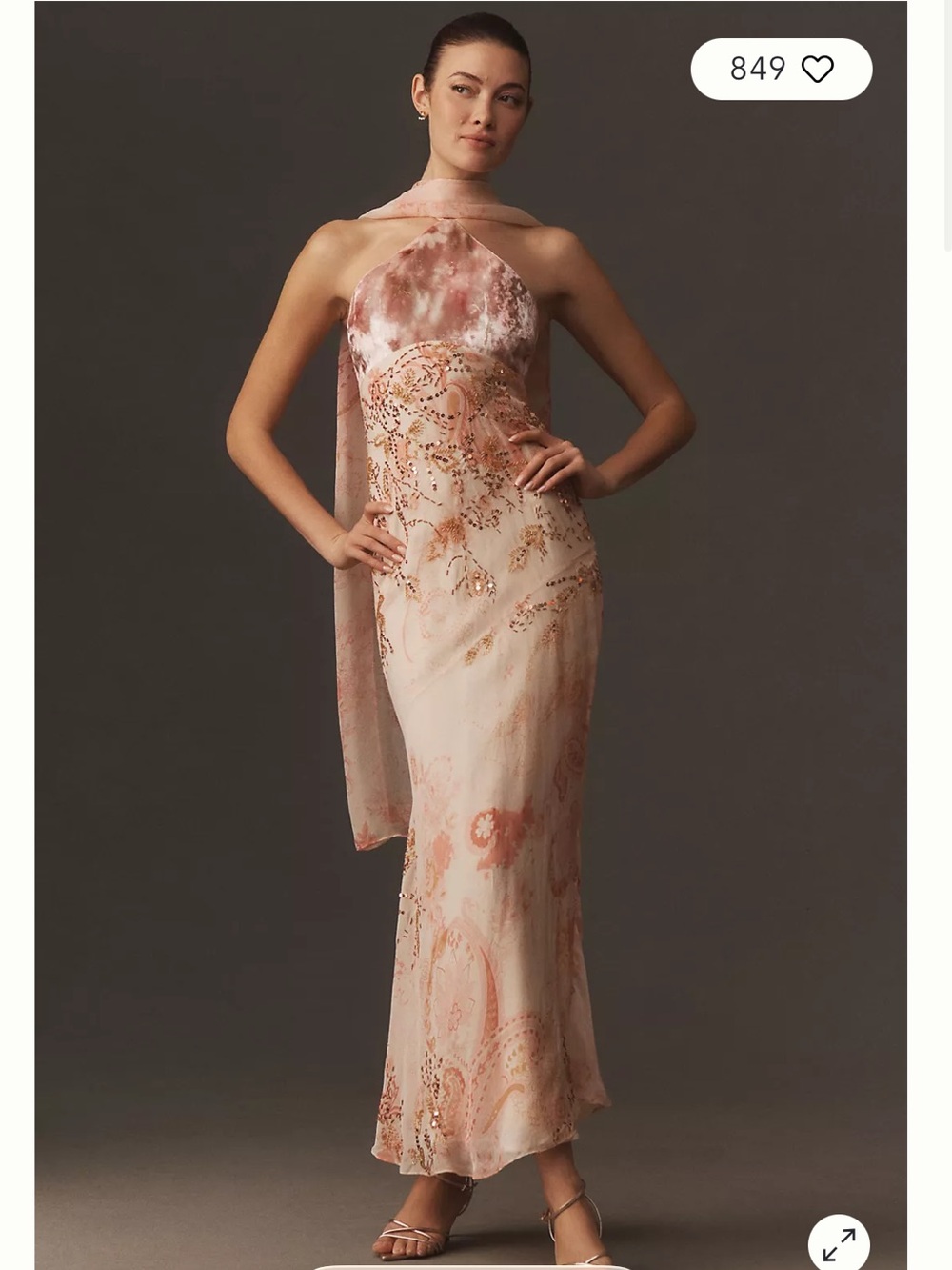 BHLDN Pink Floral Evening Gown with scarf